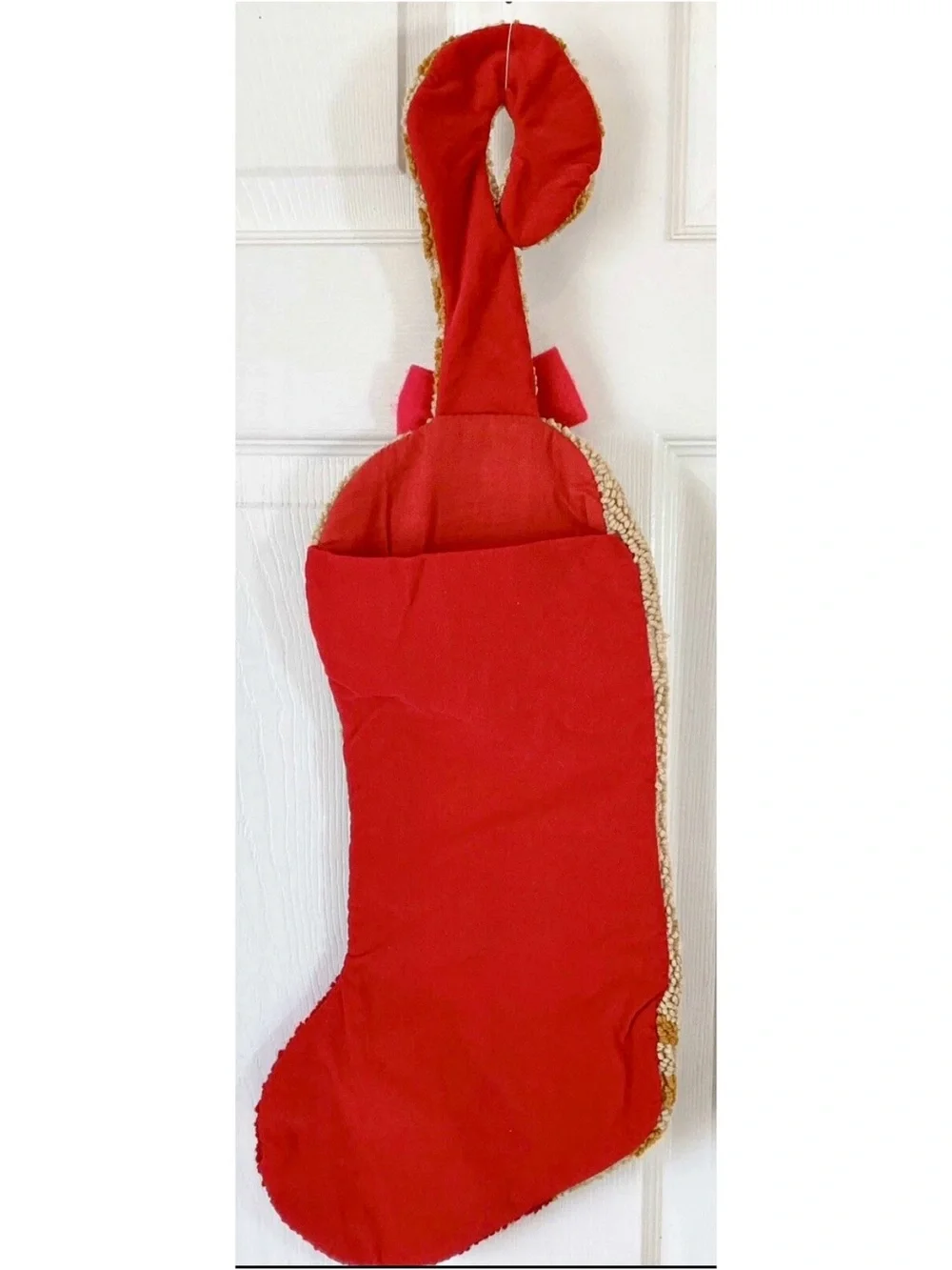 Vintage Needlepoint Latch Hook/Velvet Tabby Kitty Cat Christmas Stocking 27”